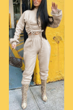 Beige Street Solid Draw String Half A Turtleneck Long Sleeve Two Pieces