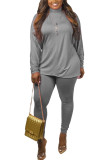 Grey Milk Silk Fashion Active adult Ma'am Solid Two Piece Suits pencil Long Sleeve Two Pieces