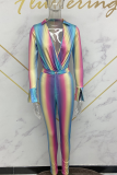 Multicolor Street Print Patchwork Turndown Collar Long Sleeve Two Pieces
