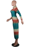 Multicolor Street Striped Patchwork O Neck Pencil Skirt Dresses