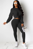 Grey Polyester Sexy Solid Two Piece Suits pencil Long Sleeve Two-piece Pants Set