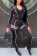 Black Casual Sportswear Patchwork See-through U Neck Long Sleeve Two Pieces