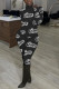 Black Living Print Patchwork Turtleneck Long Sleeve Two Pieces