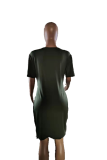 Green Casual Solid Draw String O Neck Pencil Skirt Plus Size Dresses