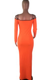 Orange Street Cap Sleeve Long Sleeves Slip Pencil Dress Floor-Length Solid backless Patchwork Cl