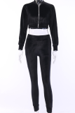 Pink Casual Solid Patchwork V Neck Long Sleeve Two Pieces