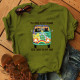 Army Green Casual Print Patchwork O Neck Tops