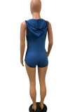 Blue Sexy Solid Cotton Sleeveless Slip Jumpsuits