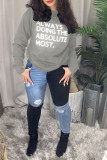 White Casual Letter Print Patchwork O Neck Tops