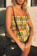 Yellow Sexy Casual Plaid Print Backless Strapless Sleeveless Two Pieces