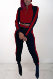 Blue Casual Solid Patchwork Zipper Collar Long Sleeve Two Pieces