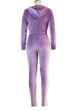 Pink Sexy Polyester Gradual Change Solid Split Joint Hooded Collar Long Sleeve Regular Sleeve Short Two Pieces