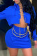 Blue Sexy Solid Patchwork Long Sleeve Two Pieces