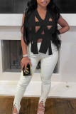 White Sexy Patchwork Solid Hollowed Out Backless V Neck Tops