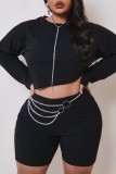 Black Fashion adult Ma'am OL O Neck Solid asymmetrical Two Piece Suits Stitching Plus Size