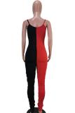 Red and black Fashion Sexy Print Patchwork letter Sleeveless Slip Jumpsuits