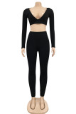 Pink Sexy Solid Patchwork Backless V Neck Long Sleeve Two Pieces