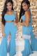 Blue Polyester Sexy Fashion adult Bandage backless Solid Two Piece Suits Boot Cut Sleeveless Two-piece P