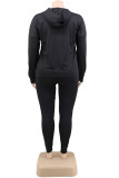 Black Casual Solid Split Joint Hooded Collar Plus Size