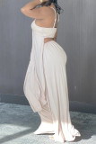 Light Coffee Sexy Casual Solid Backless Spaghetti Strap Sleeveless Two Pieces