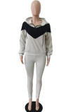 Grey Fashion Casual Adult Patchwork Solid Patchwork Hooded Collar Long Sleeve Regular Sleeve Regular Two Pieces