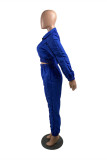 Blue Fashion Casual Solid Basic Turndown Collar Long Sleeve Two Pieces