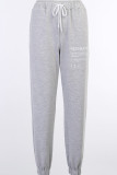 Grey Casual Print Straight Bottoms