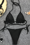 White Sexy Solid Hot Drill Swimwears