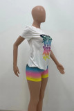 Rose Red Fashion Casual Gradual Change Letter Print Basic O Neck Short Sleeve Two Pieces