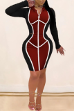 Red Sexy Solid Patchwork Hooded Collar A Line Dresses