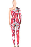 Red Fashion Sexy adult Ma'am Tie Dye Two Piece Suits pencil Long Sleeve Two Pieces
