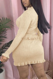 Beige Fashion Casual adult Ma'am Solid Two Piece Suits A-line skirt Long Sleeve Two Pieces