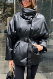 Apricot British Style Solid With Belt Mandarin Collar Outerwear