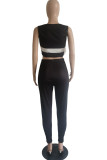 Black Casual Sportswear Patchwork Basic U Neck Sleeveless Two Pieces