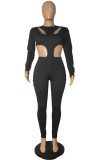 Black Fashion Solid Hollowed Out O Neck Jumpsuits