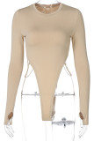 Khaki Sexy Solid O Neck Regular Bodysuits