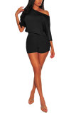 Black Fashion Sexy adult Patchwork Solid asymmetrical Two Piece Suits HOLLOWED OUT pencil Short Sleeve Two Pieces