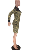 Leopard Print Sexy Print See-through Half A Turtleneck Pencil Skirt Dresses