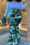 Black Green Street Tie-dye Boot Cut High Waist Bottoms