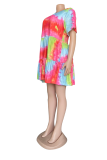 Pink Sexy Patchwork Tie-dye O Neck A Line Plus Size Dresses