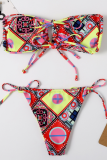 Multicolor Sexy Print Patchwork Frenulum Swimwears