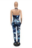Green Sexy Casual Print Backless Halter Regular Jumpsuits
