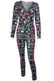 Black Sexy Print Patchwork V Neck Skinny Jumpsuits
