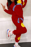Red Casual Print Hooded Collar Long Sleeve Two Pieces