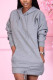 Grey Sweet Solid Patchwork Hooded Collar Pencil Skirt Dresses