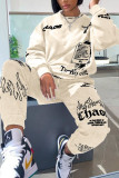 Red Fashion Casual Street Sportswear Letter Patchwork Print Patchwork Letter Pullovers O Neck Long Sleeve Two Pieces