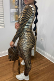Leopard Print Casual Leopard Patchwork O Neck Skinny Jumpsuits