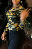 Camouflage Casual Print O Neck Tops