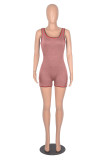 Pink Casual Sportswear Solid Basic O Neck Skinny Romper