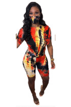Red Polyester Fashion Casual adult Patchwork Print Two Piece Suits Straight Short Sleeve Two Pieces